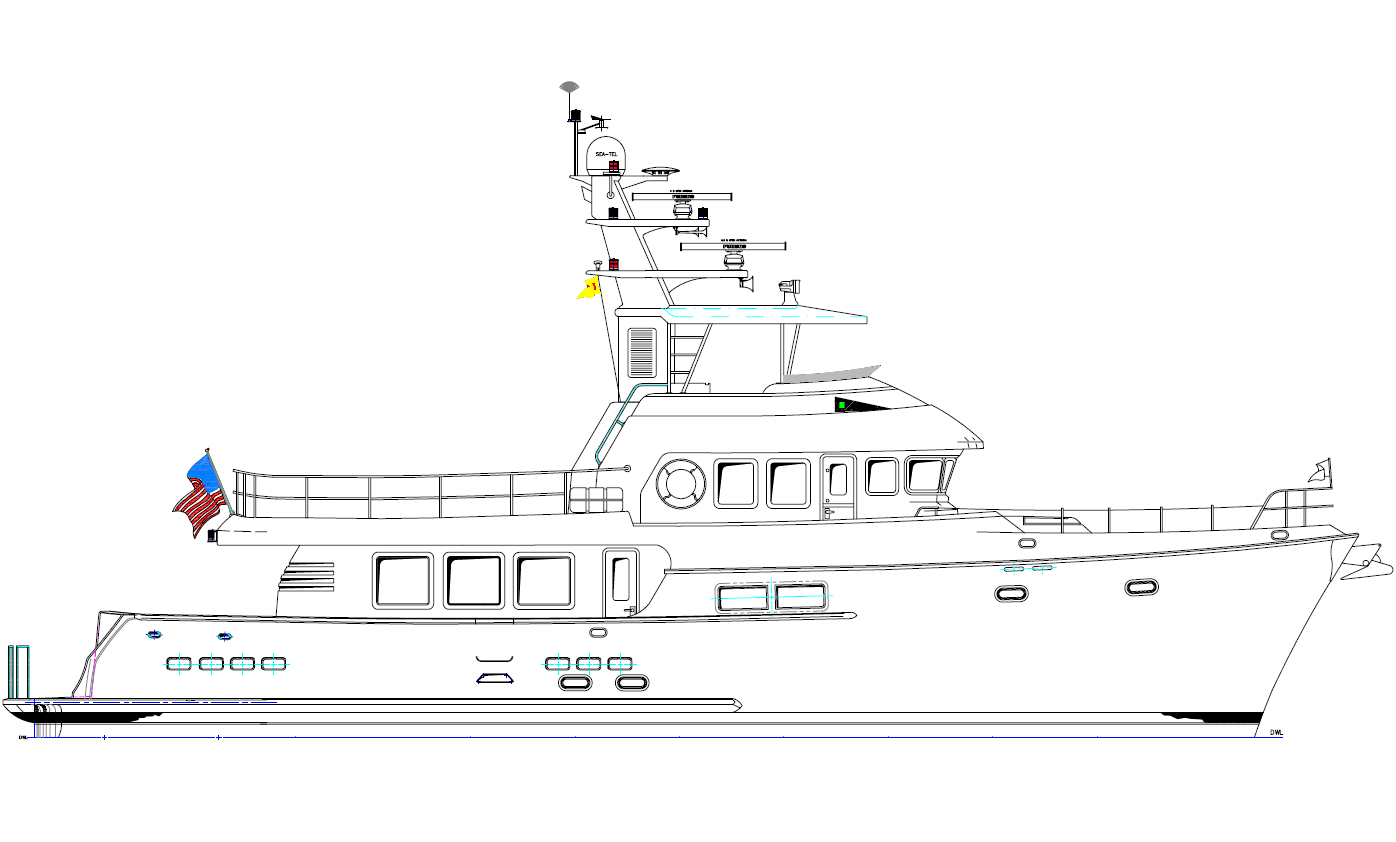 Nordhavn 76, technische tekening van jacht