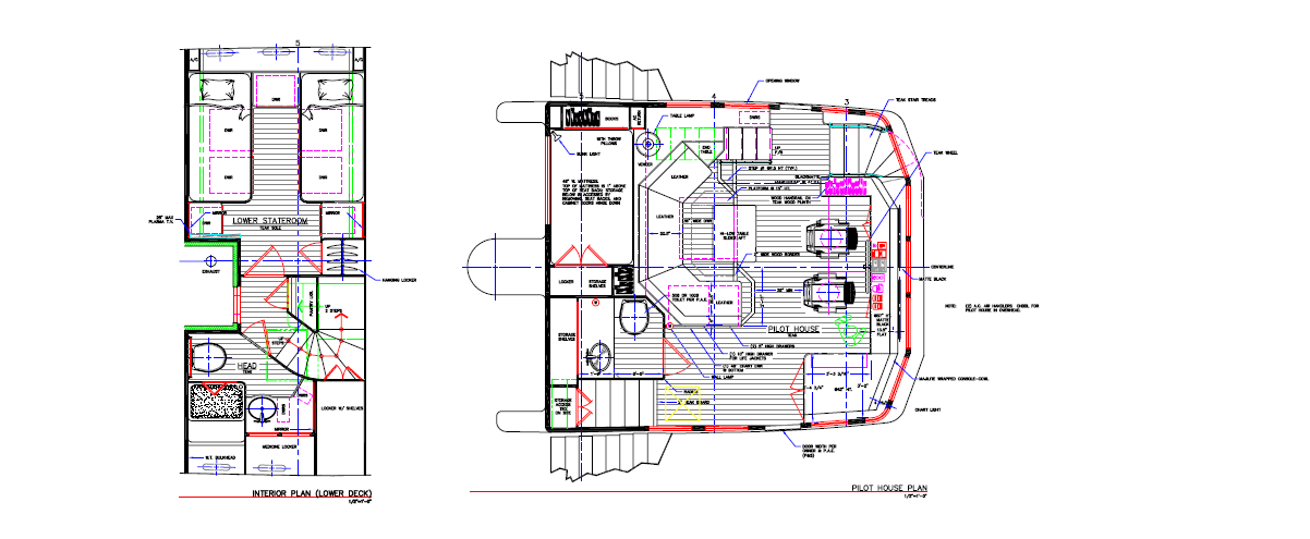 Nordhavn 76, bouwtekening plattegrond boot interieur