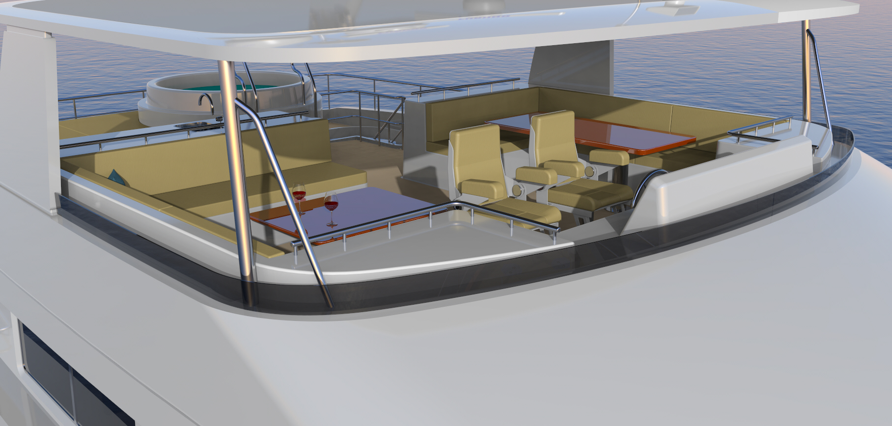 Nordhavn 80, achterdek met loungebank en jacuzzi