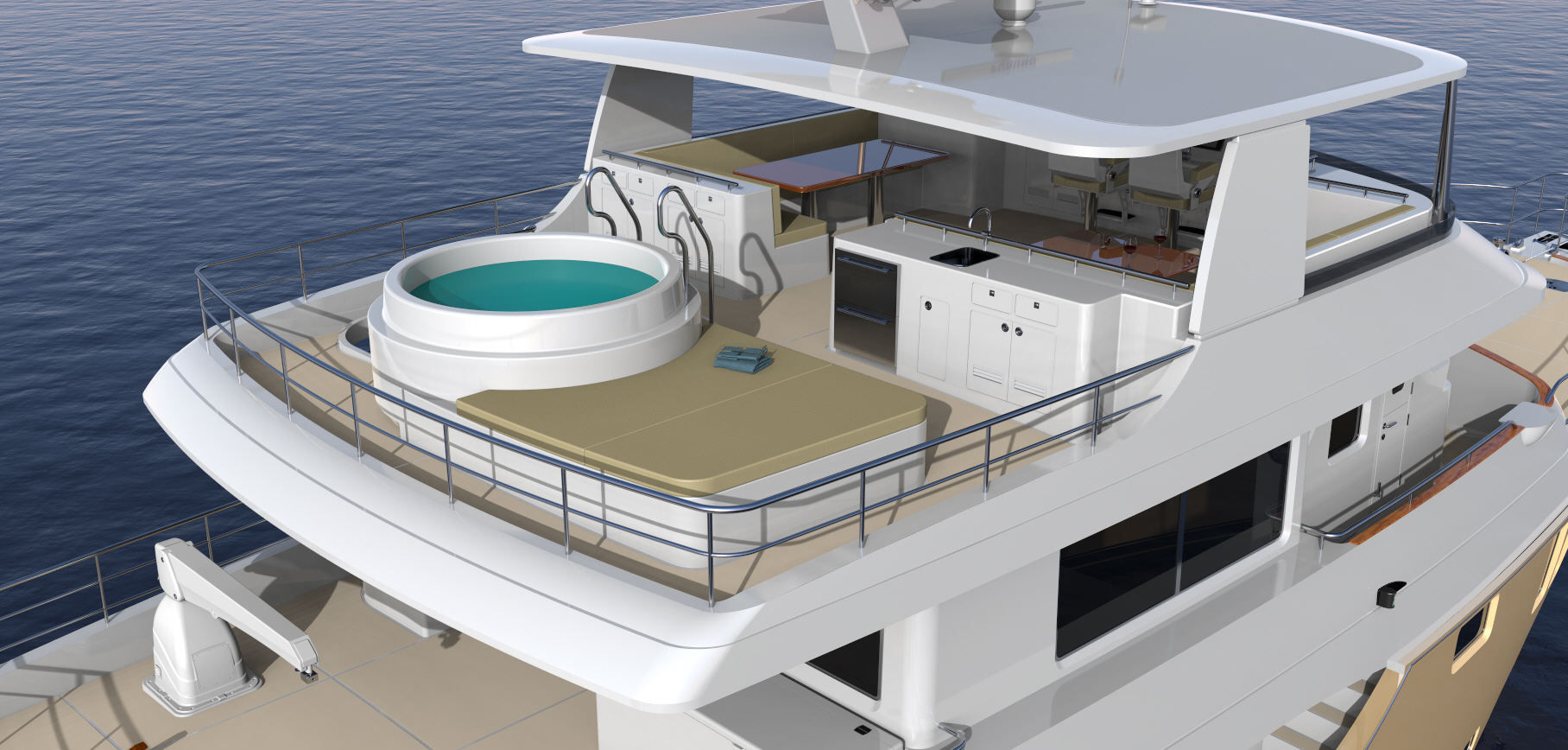 Nordhavn 80, bovendek met jacuzzi en bar
