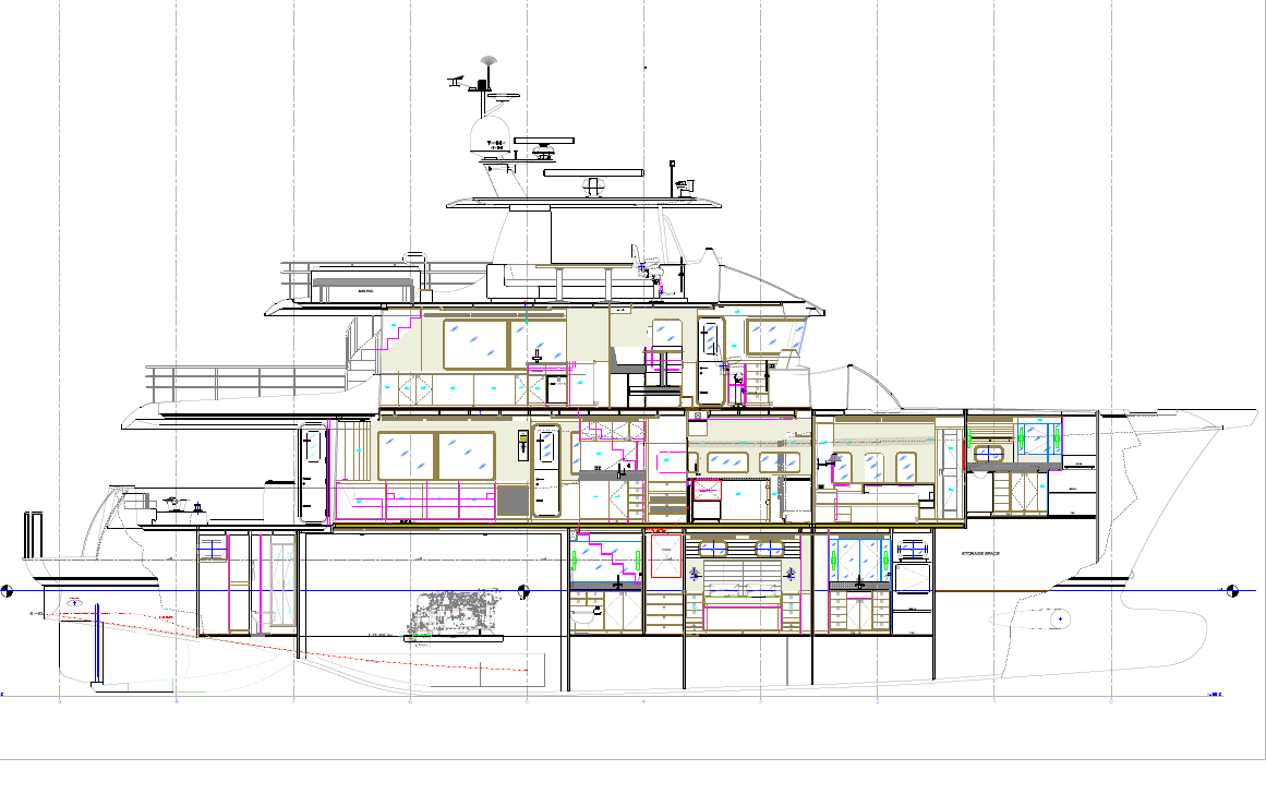 Nordhavn 80, technische doorsnede tekening van jacht