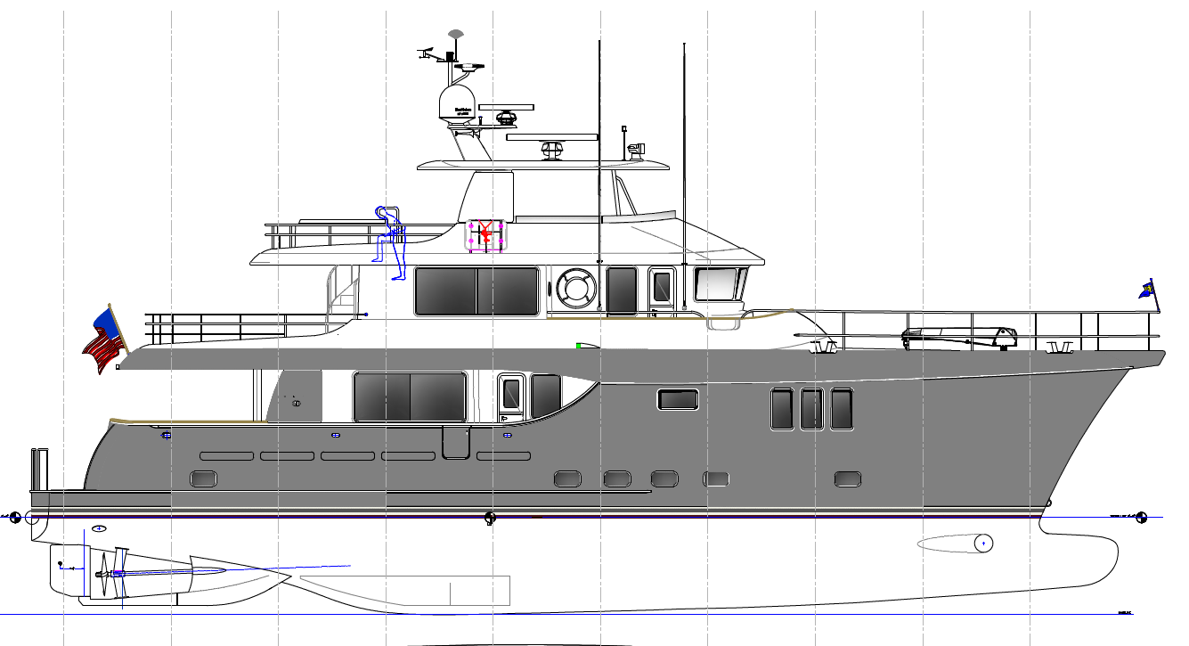 Nordhavn 80, technische tekening zijaanzicht boot