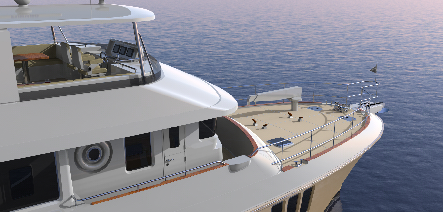 Nordhavn 80, voordek van jacht op zee