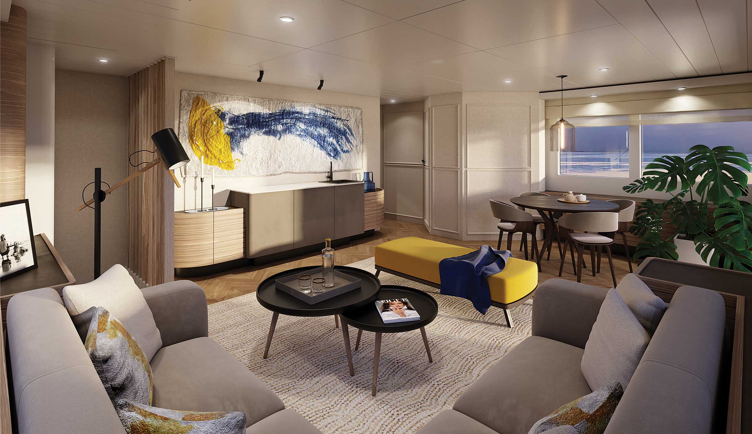 Nordhavn 80, woonkamer met bank en eettafel