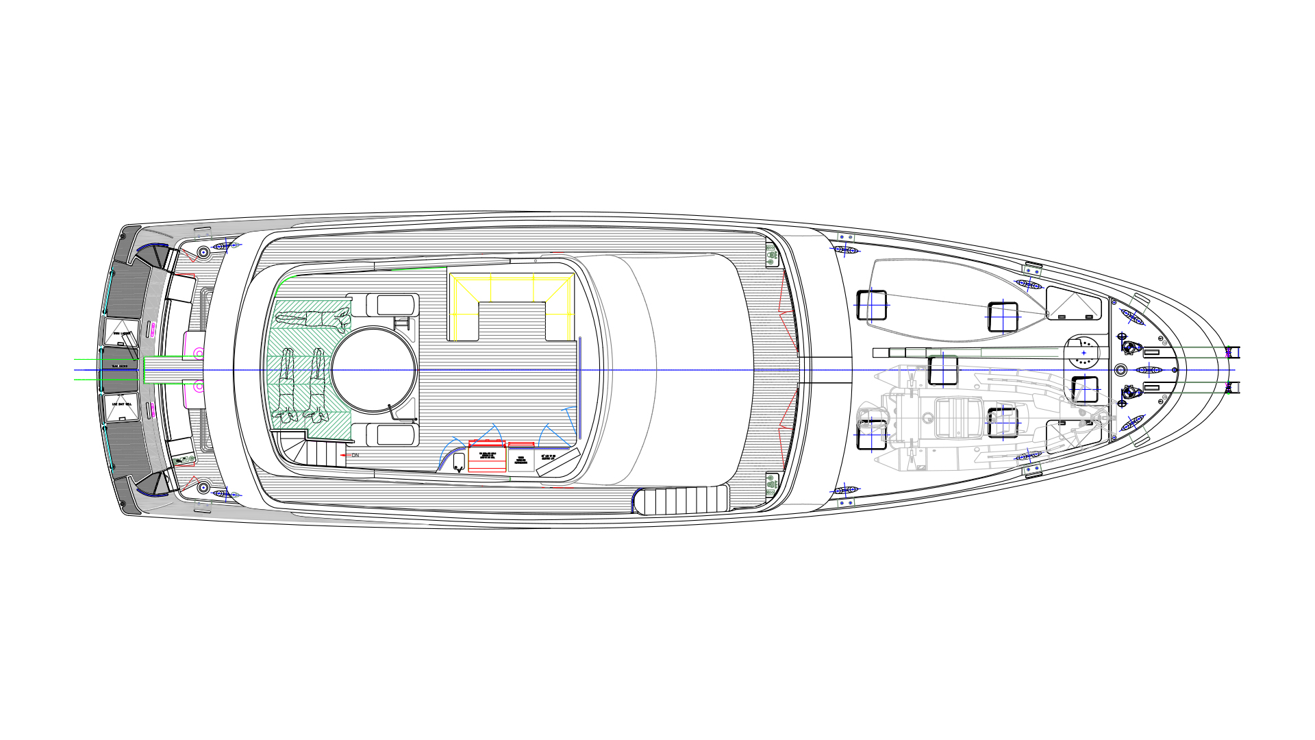 Nordhavn 86, technische tekening dekplan boot