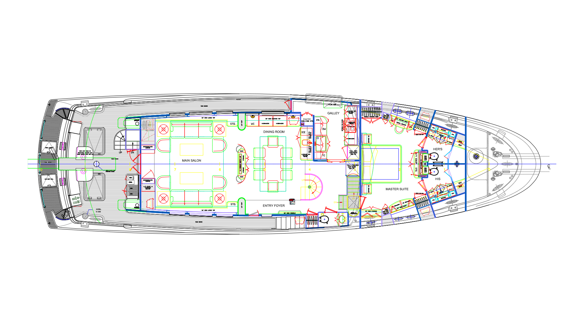Nordhavn 86, plattegrond indeling jacht plan