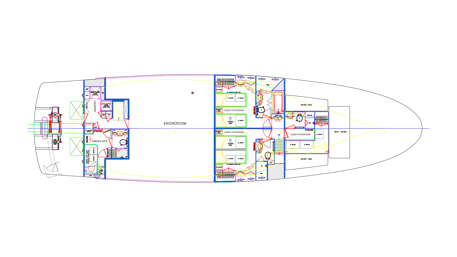 Nordhavn 86, plattegrond indeling van boot