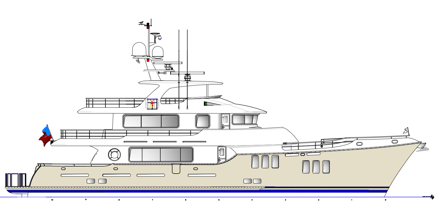 Nordhavn 96, technische tekening zijaanzicht jacht