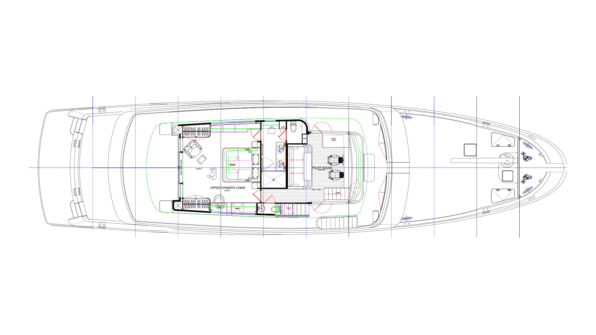 Nordhavn 96, plattegrond bovendek met kajuit