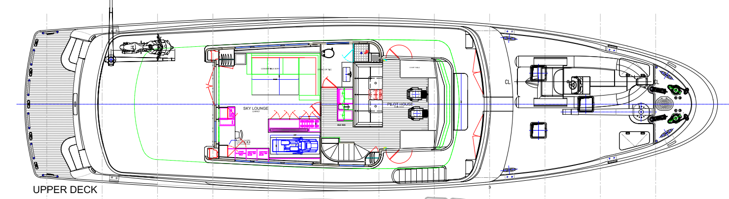 Nordhavn 96, plattegrond bovendek met stuurhuis lounge