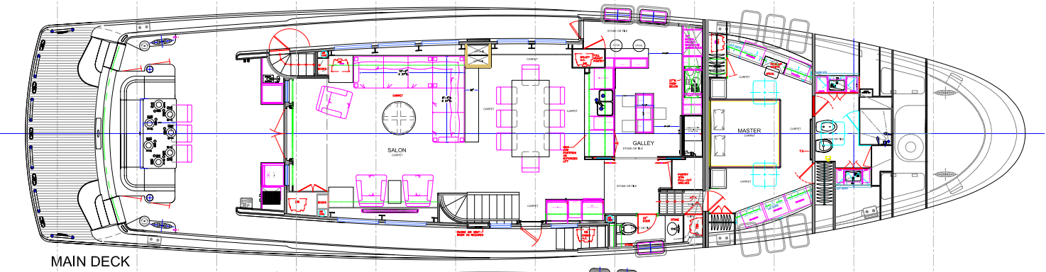 Nordhavn 96, plattegrond hoofddek salon galley