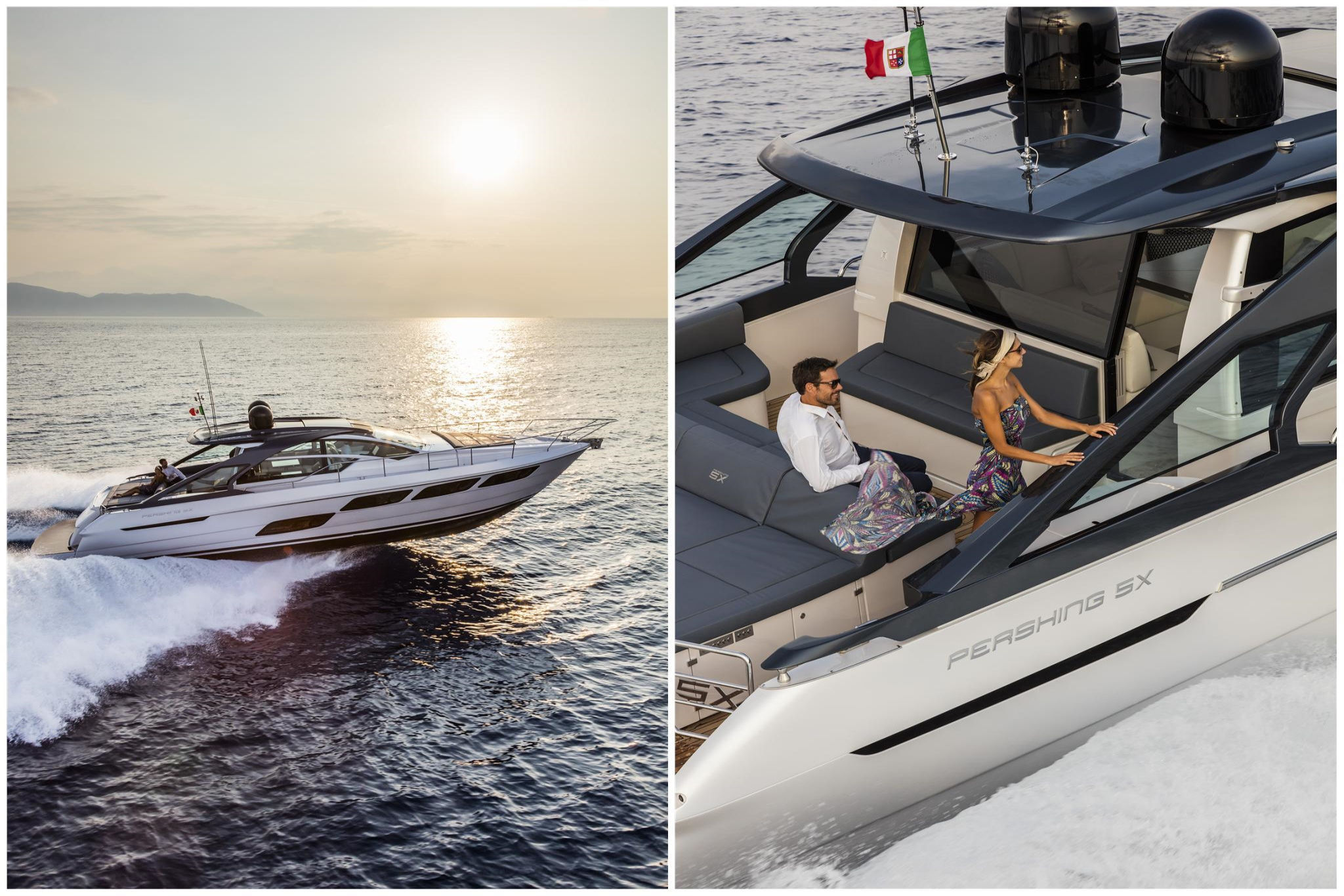 Pershing 5X, boot varend op zee met passagiers