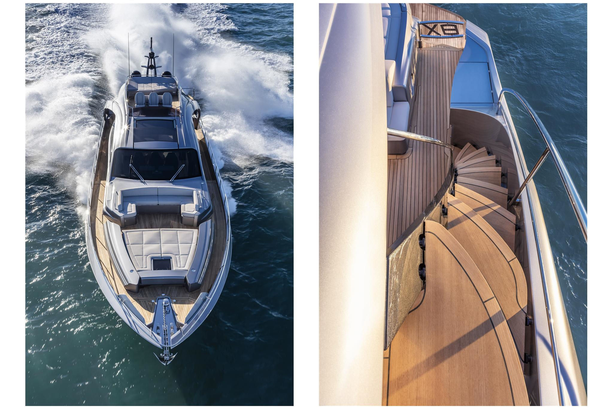 Pershing 8X, boot varend en trap dek