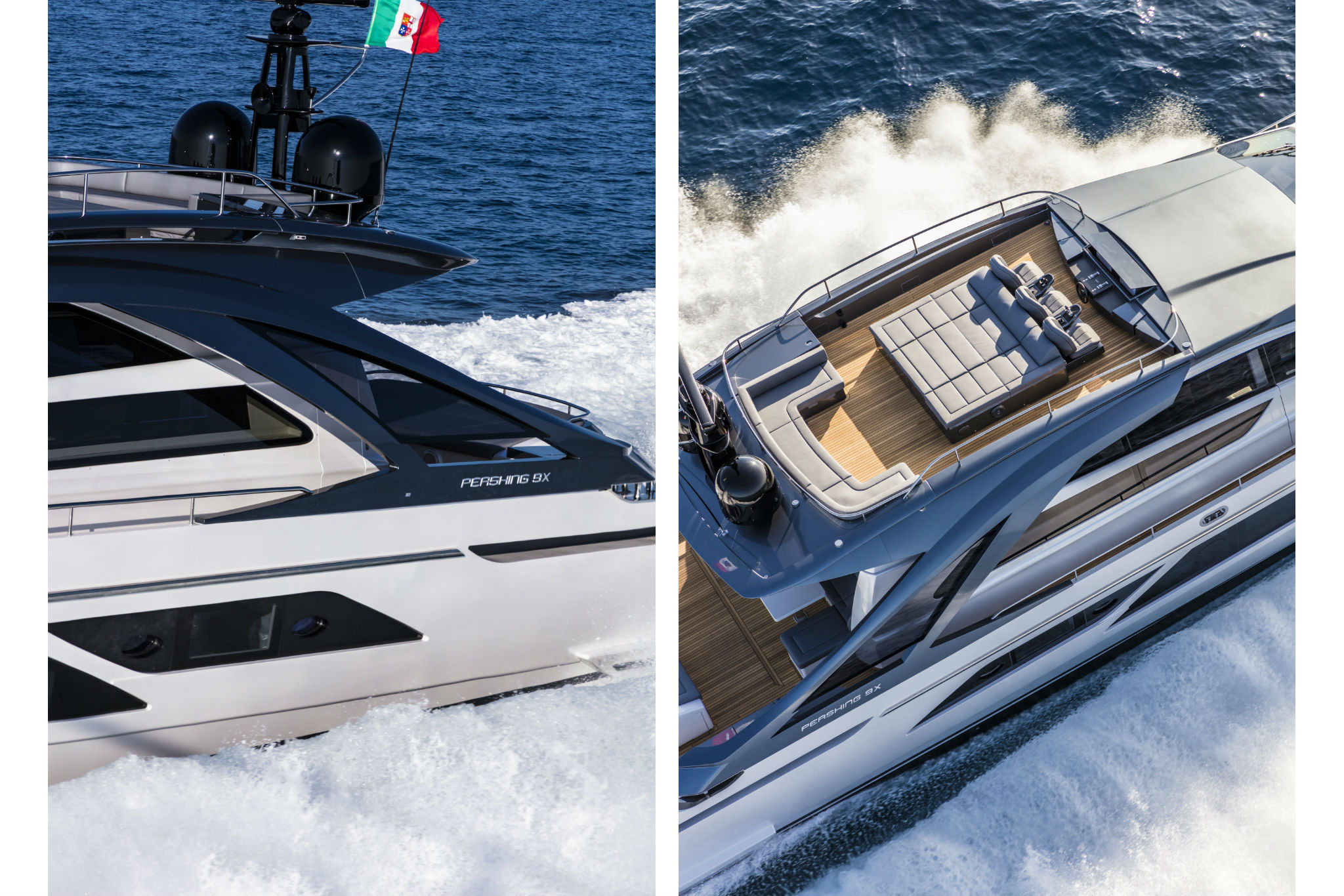 Pershing 9X, boot varend op zee met golven