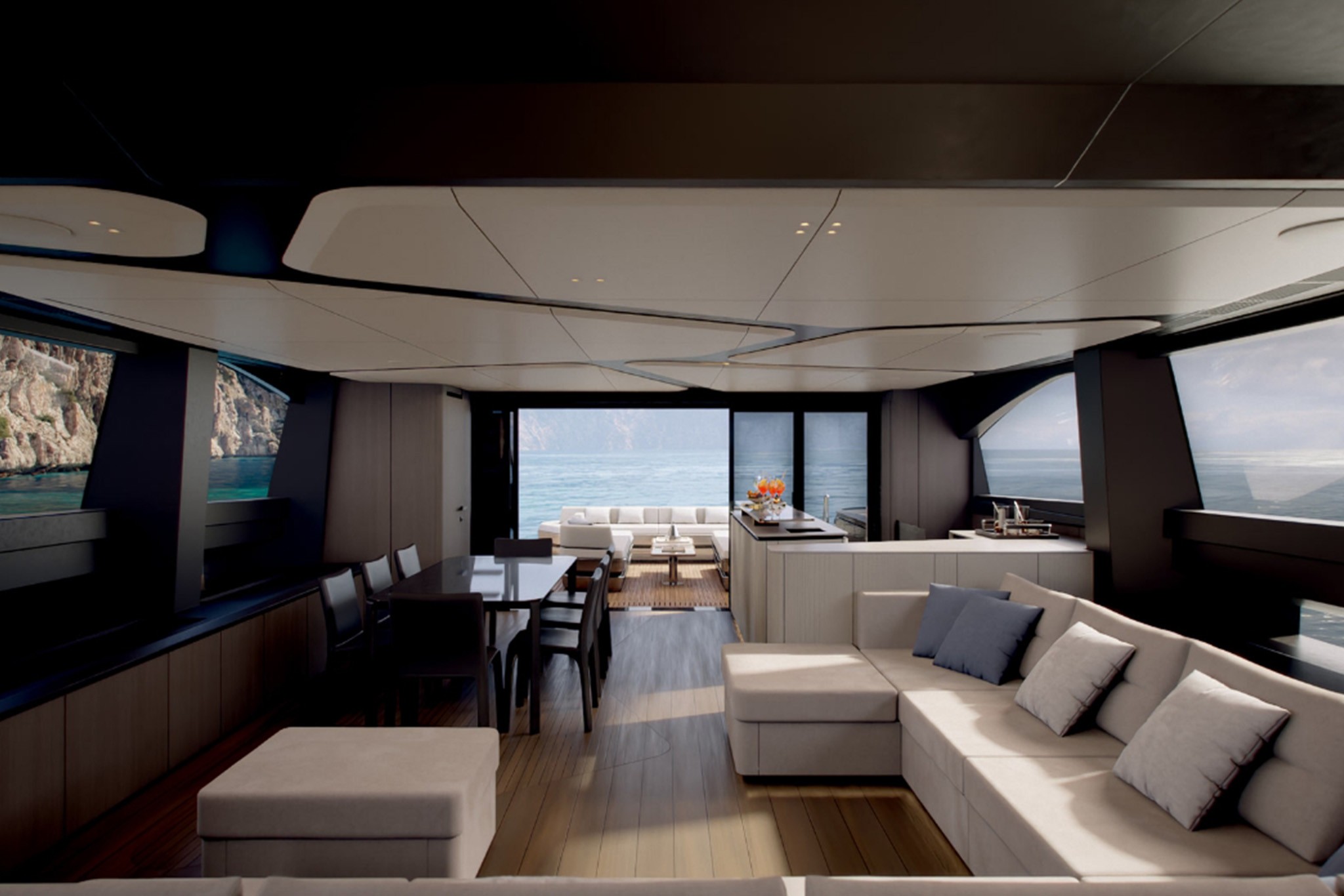 Pershing GTX90 Project, luxe salon met zeezicht
