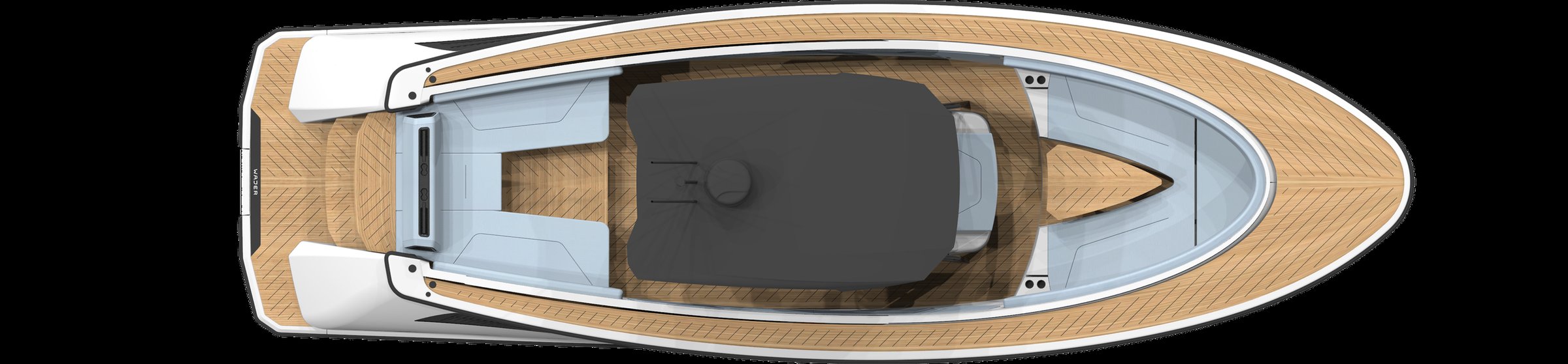 Wajer 38 S, bovenaanzicht van boot dek