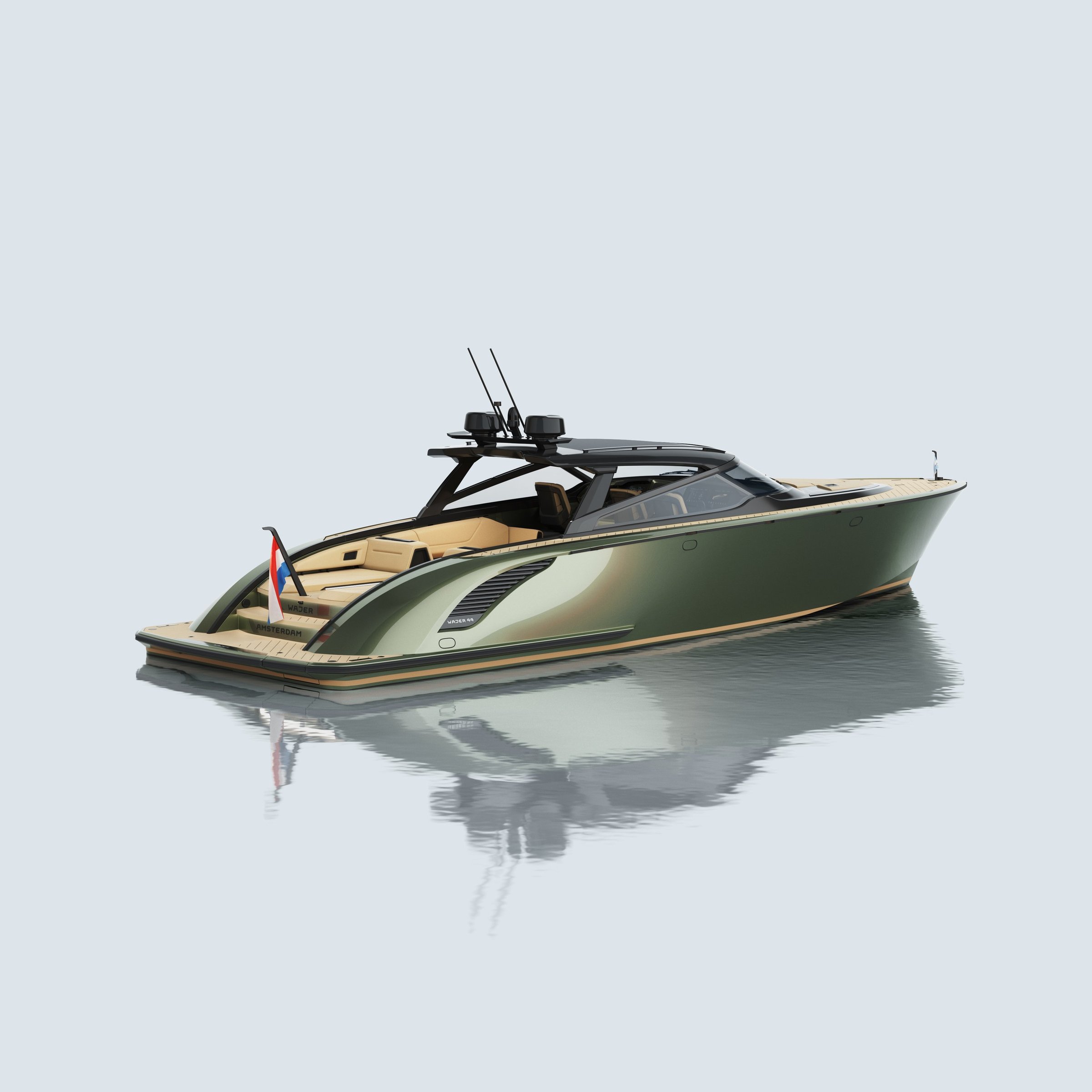 Wajer 44 HT, luxe motorboot drijvend op water