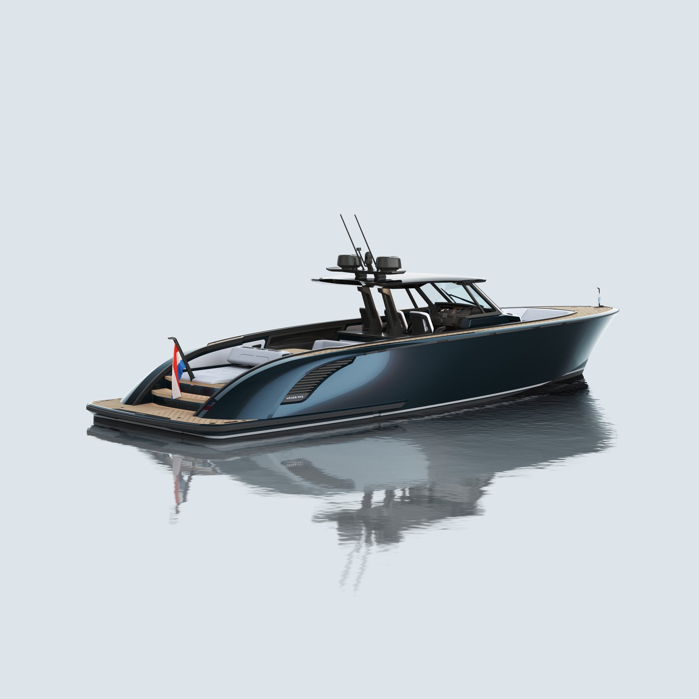 Wajer 44 S, motorboot op stilstaand water