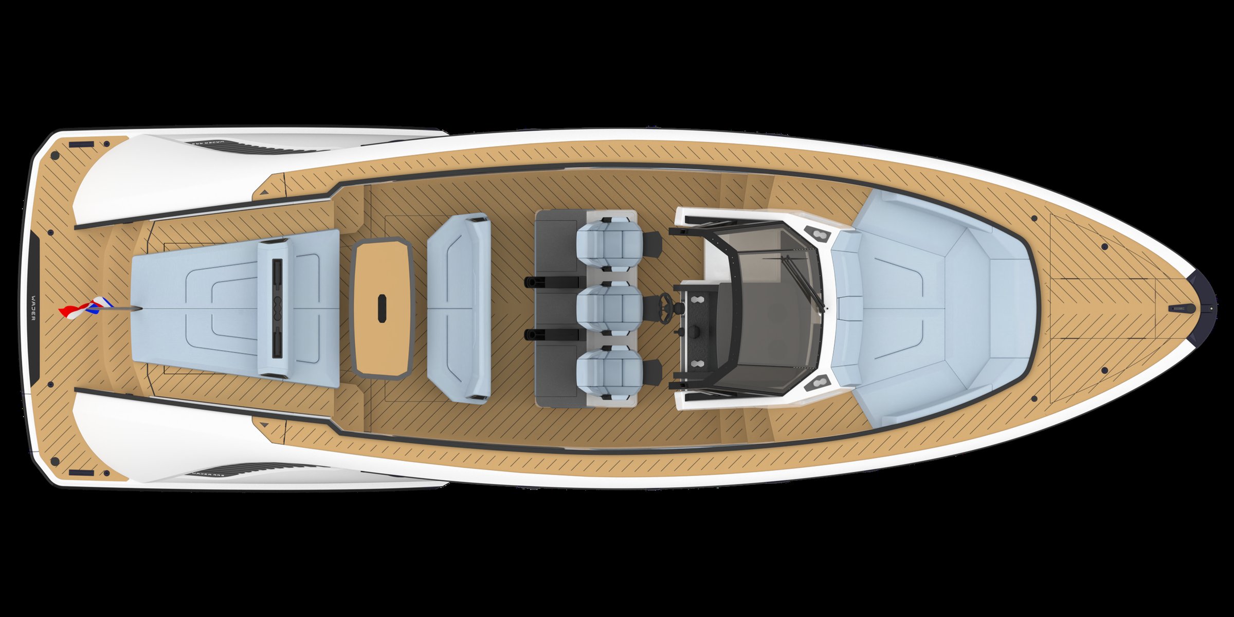 Wajer 44 S, plattegrond van boot bovenaanzicht