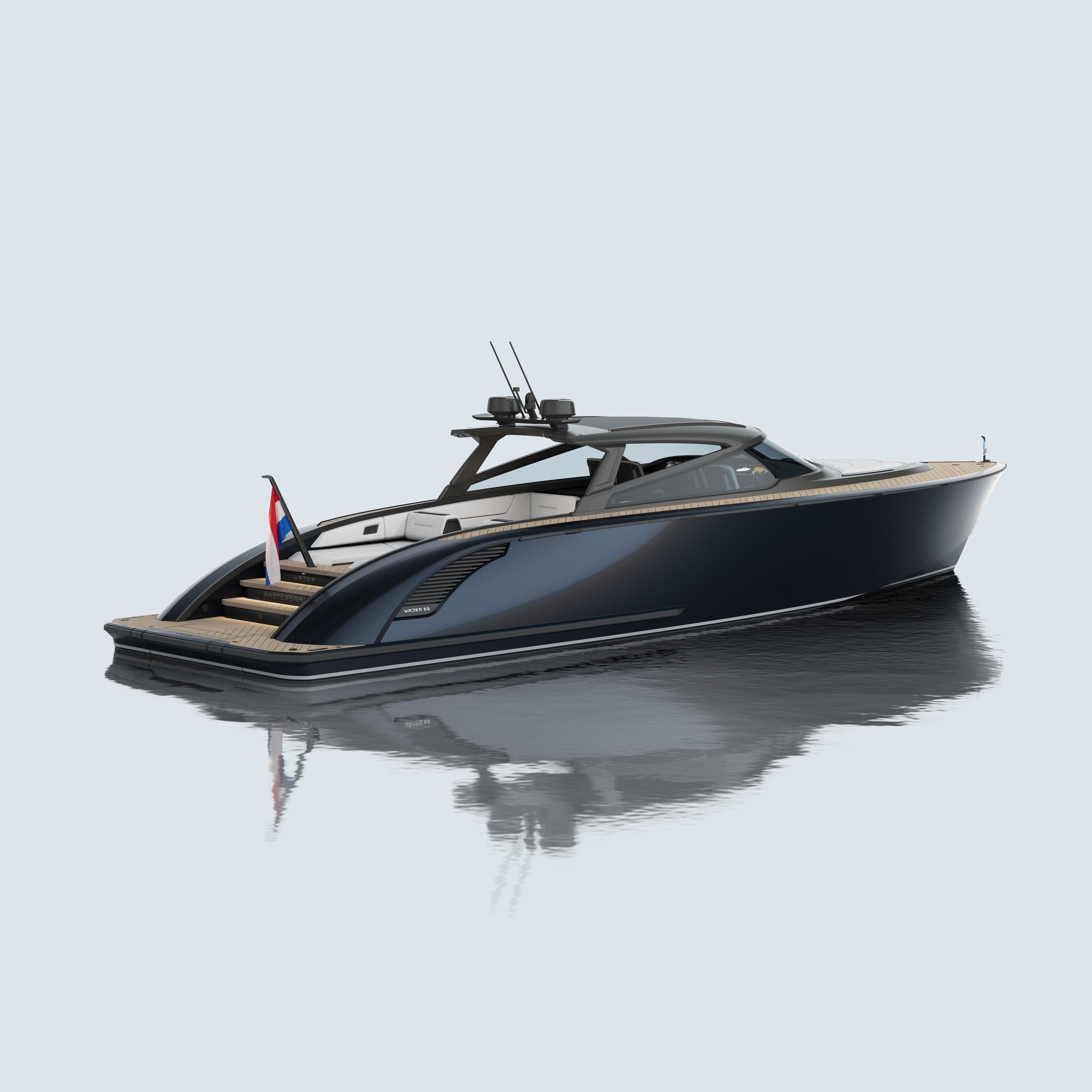 Wajer 55 HT, luxe motorboot op stilstaand water