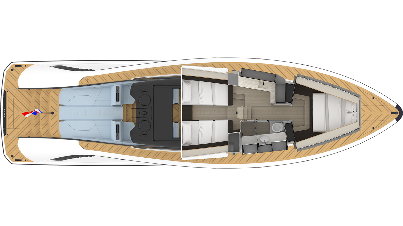 Wajer 55 HT, plattegrond boot boven aanzicht