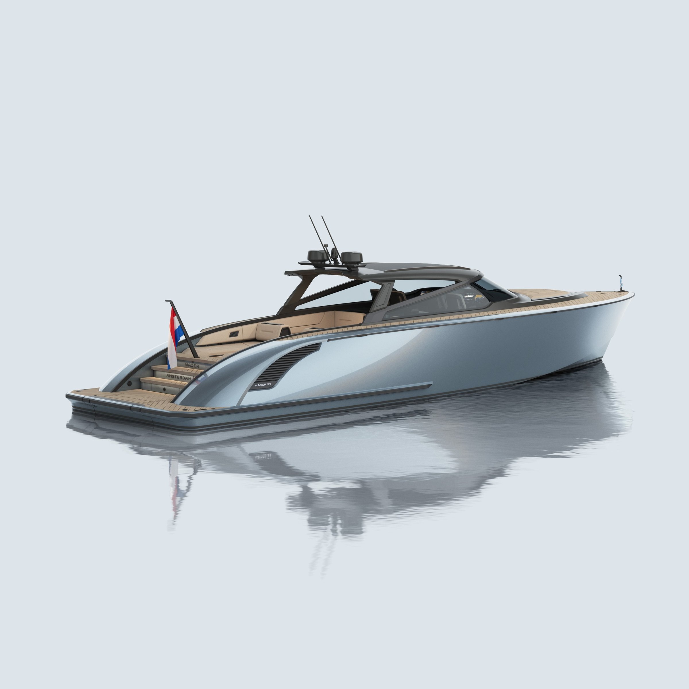 Wajer 55 HT, witte motorboot op water