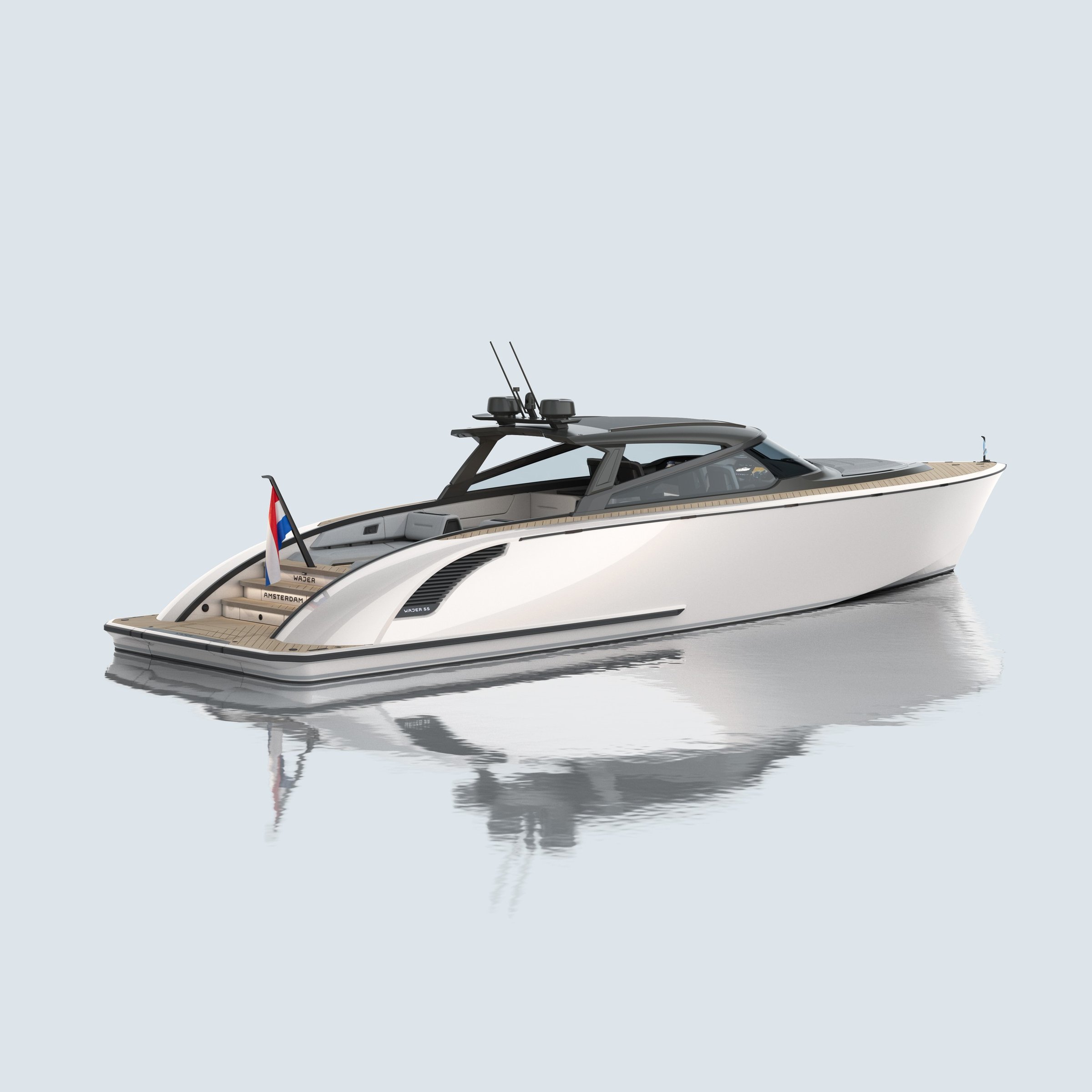 Wajer 55 HT, witte motorboot op water