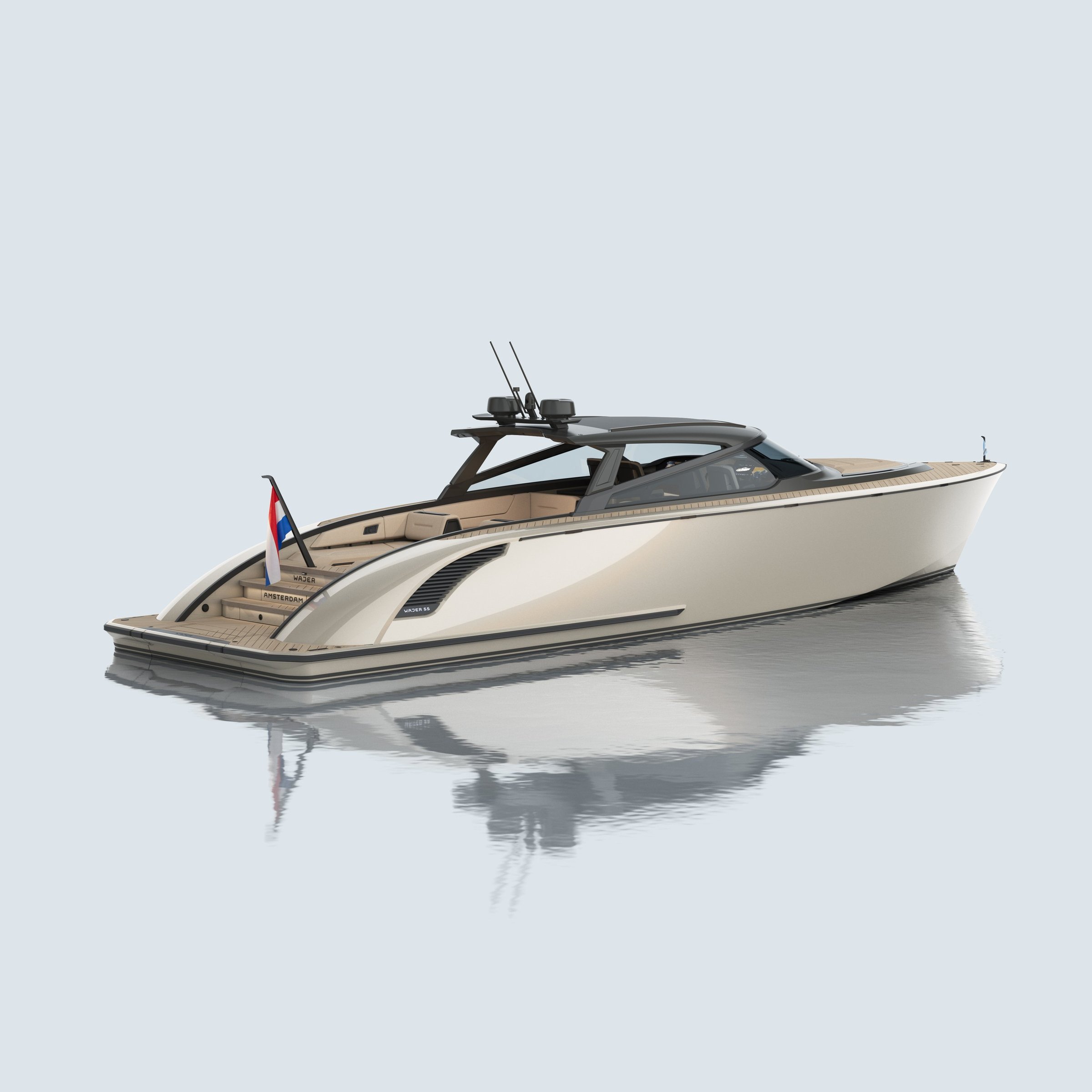 Wajer 55 HT, witte motorboot op water
