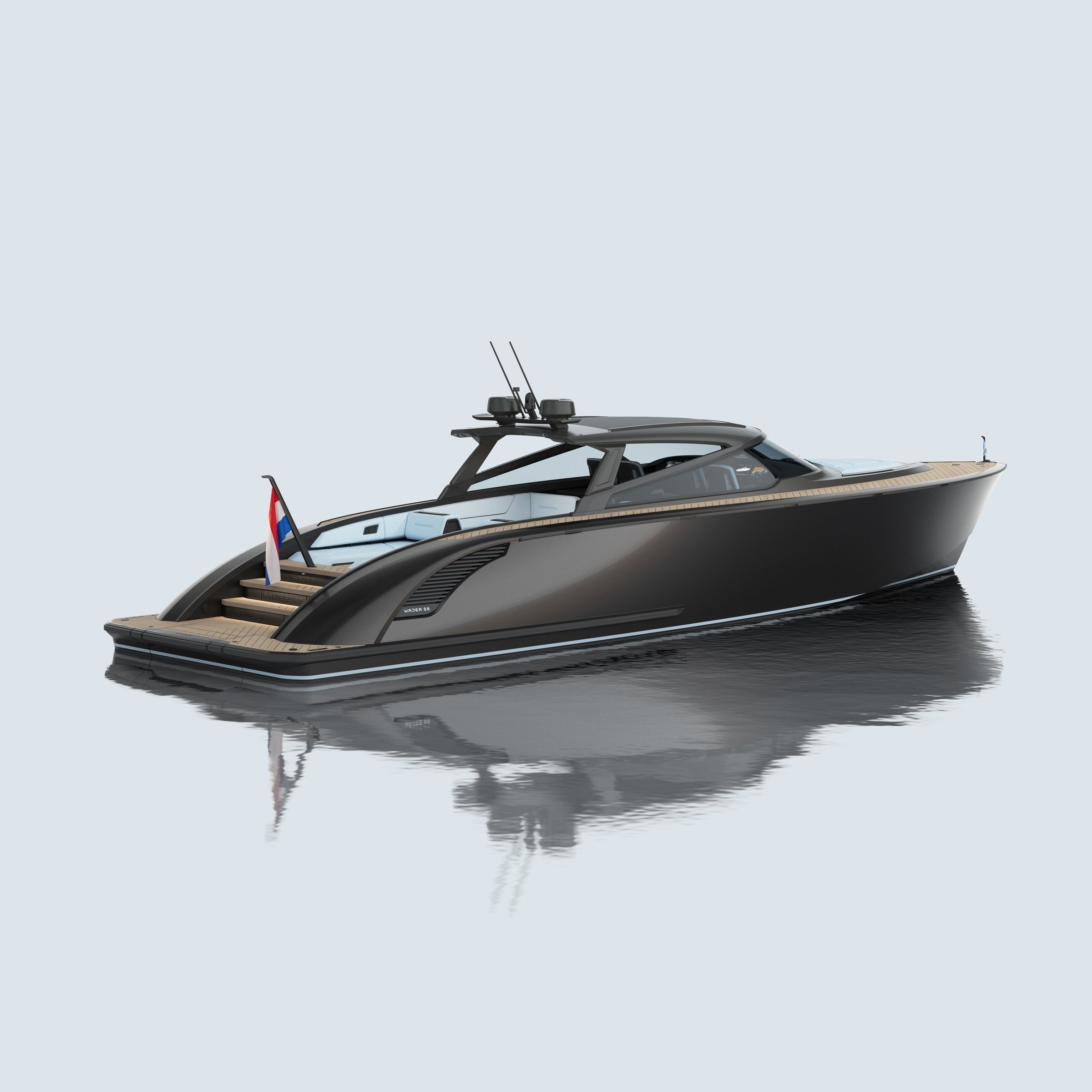 Wajer 55 HT, zwarte motorboot op water