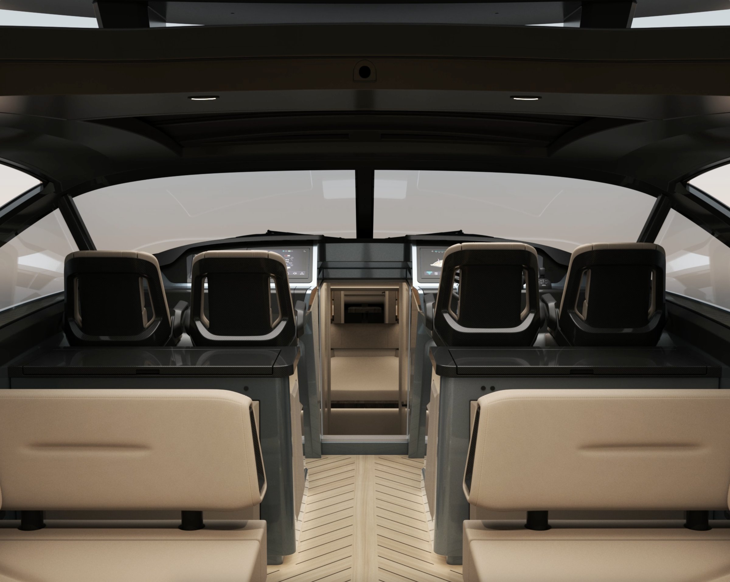 Wajer 55 HT, stuurstand met stoelen en dashboard