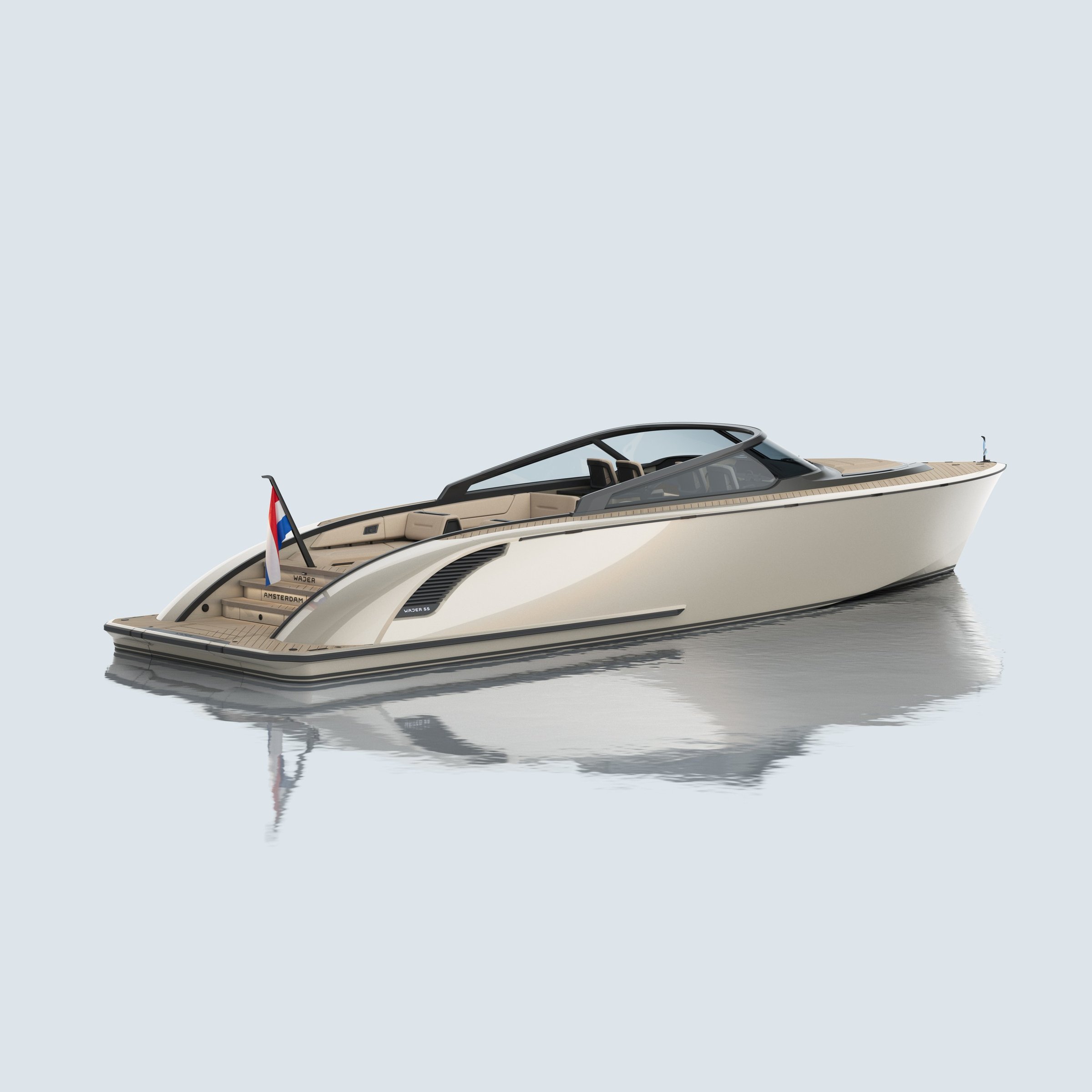 Wajer 55, witte motorboot op water