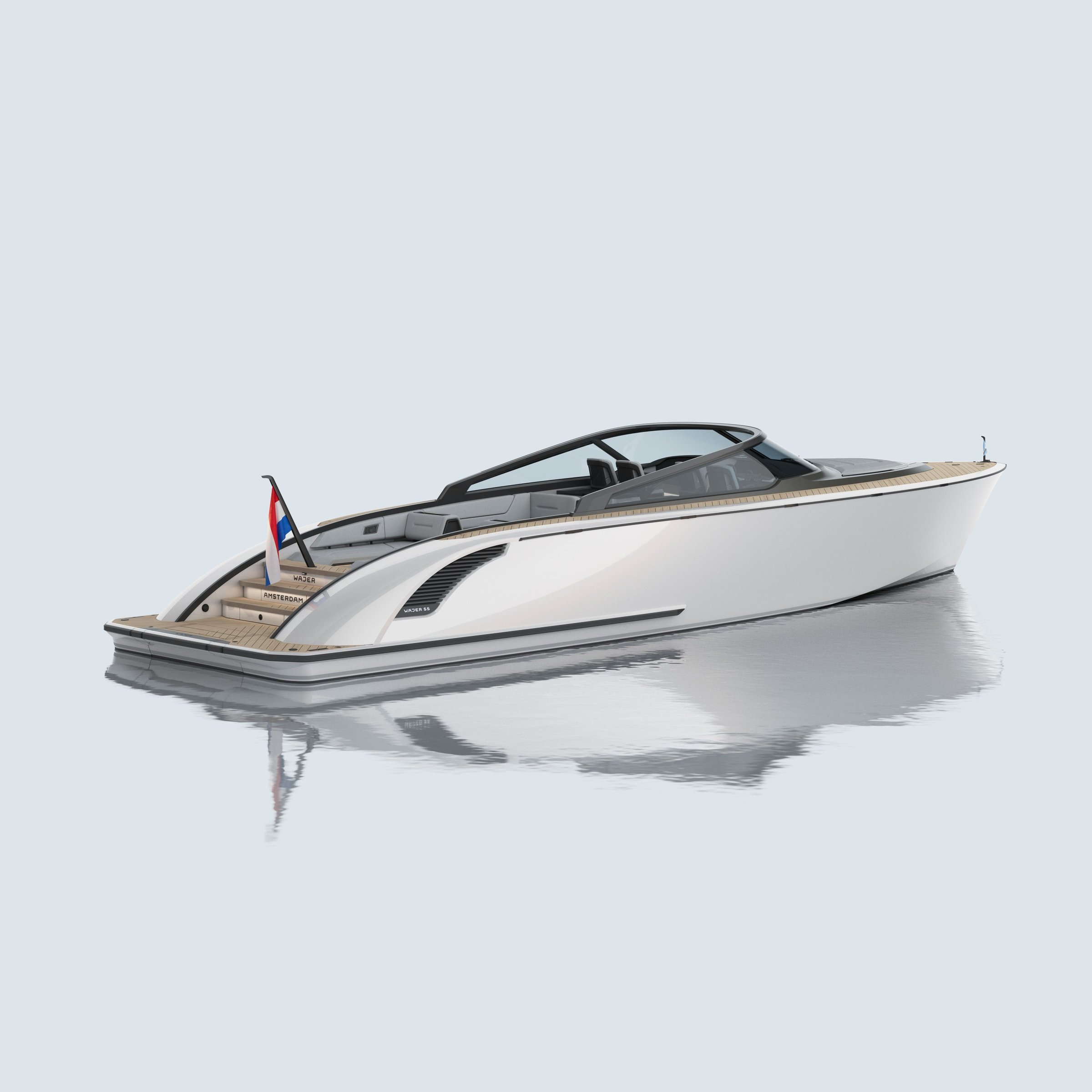 Wajer 55, witte motorboot op water