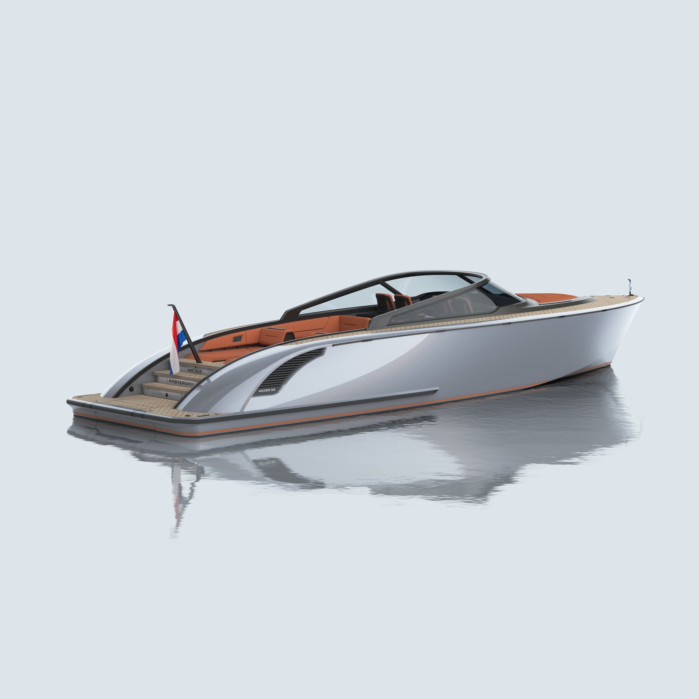 Wajer 55, witte motorboot op water