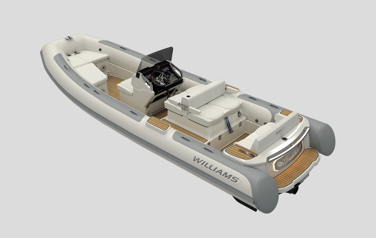 Williams Jet Tenders DieselJet 625, rubberboot met stuurstand bovenaanzicht
