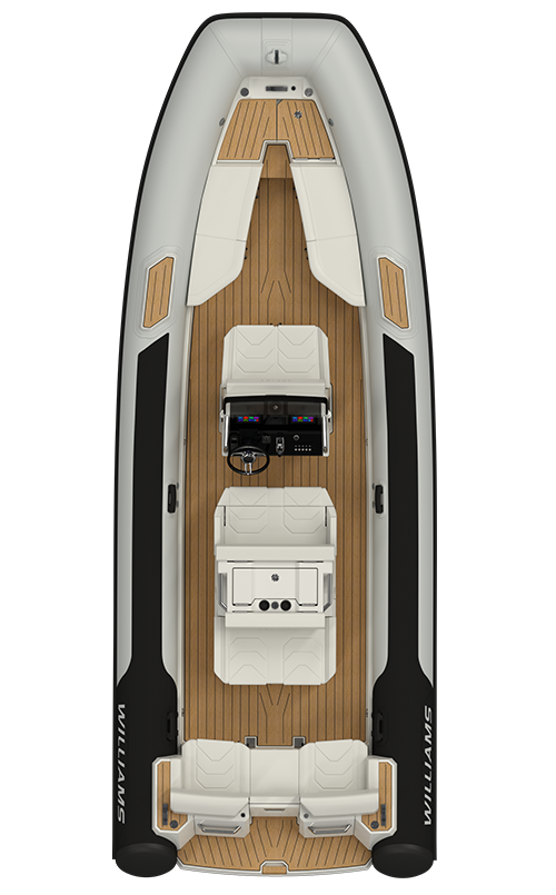 Williams Jet Tenders EvoJet 70, rubberboot vanuit vogelperspectief gezien