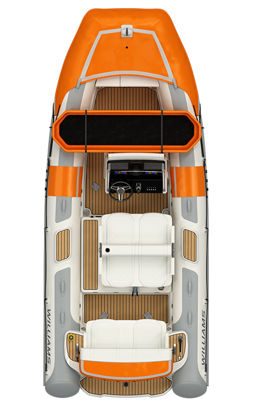 Williams Jet Tenders SOLAS 565, bovenaanzicht boot met zitbanken