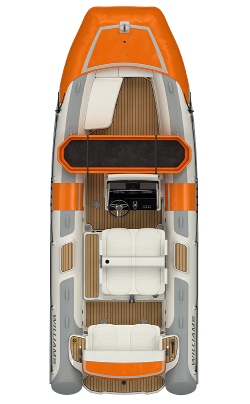 Williams Jet Tenders SOLAS 625, rubberboot vanuit vogelperspectief gezien