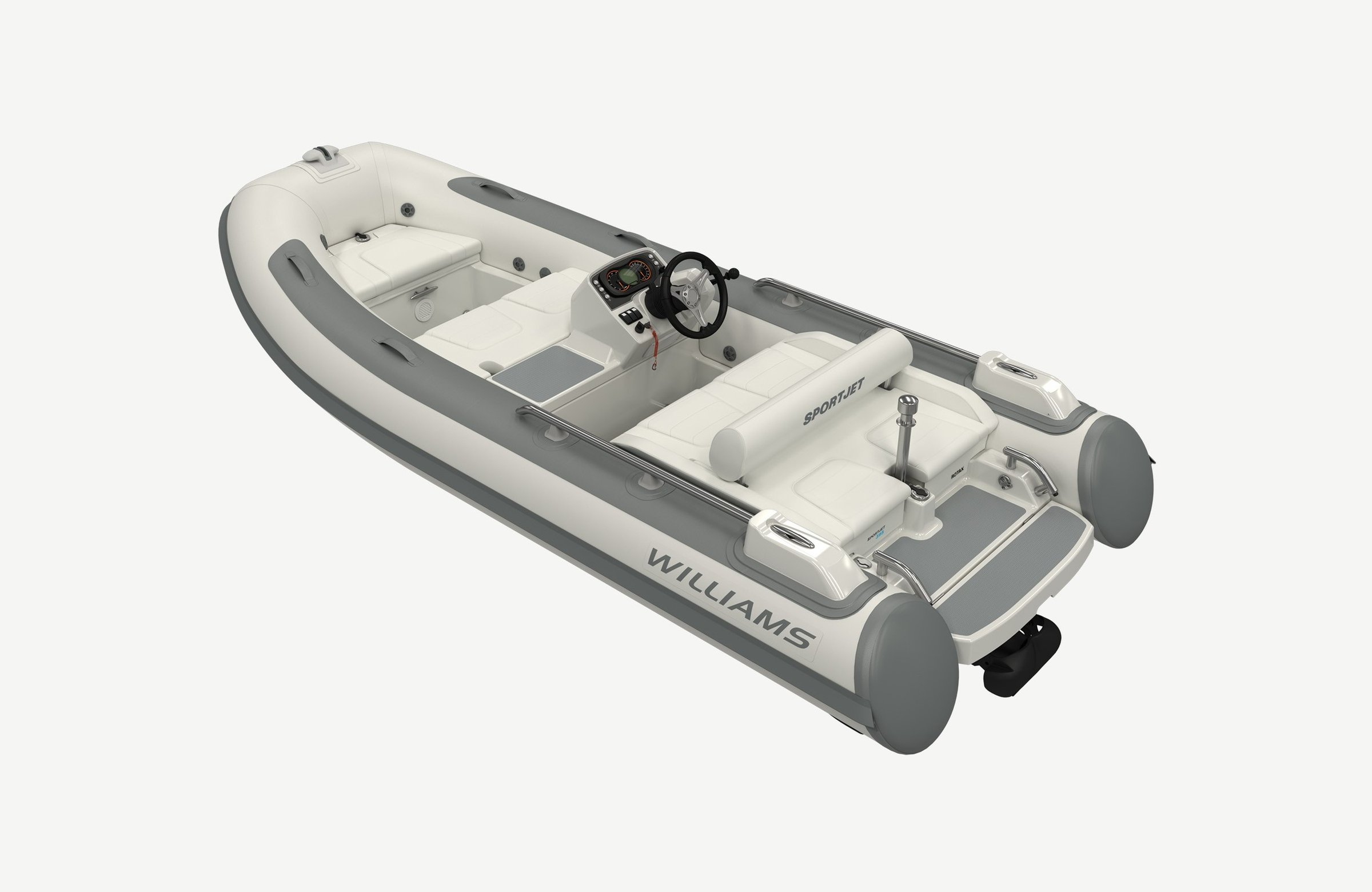 Williams Jet Tenders SportJet 395, rubberboot met stuurconsole op witte achtergrond
