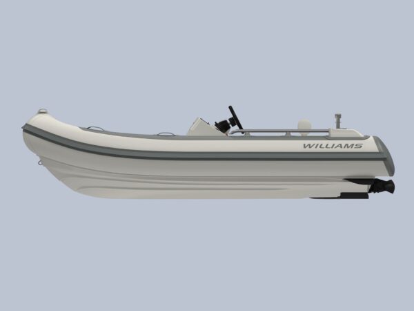 Williams Jet Tenders SportJet 395, rubberboot zijaanzicht op grijze achtergrond