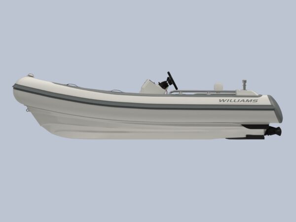 Williams Jet Tenders SportJet 435, rubberboot zijaanzicht op grijze achtergrond