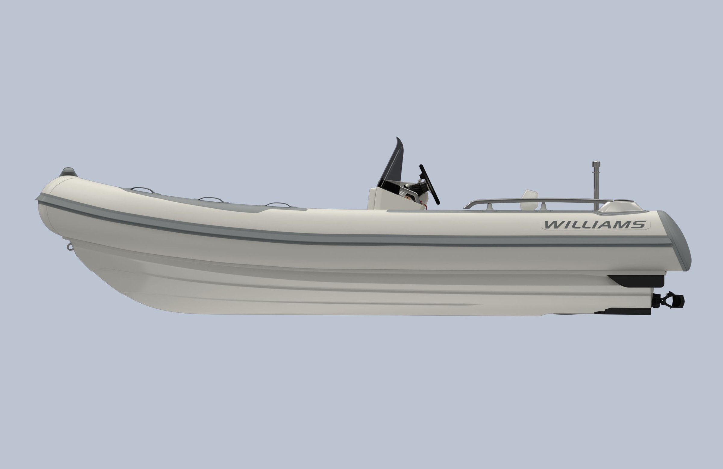 Williams Jet Tenders SportJet 520, rubberboot zijaanzicht op grijze achtergrond