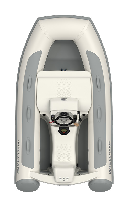 Williams Jet Tenders TurboJet 280MX, rubberboot van bovenaf gefotografeerd