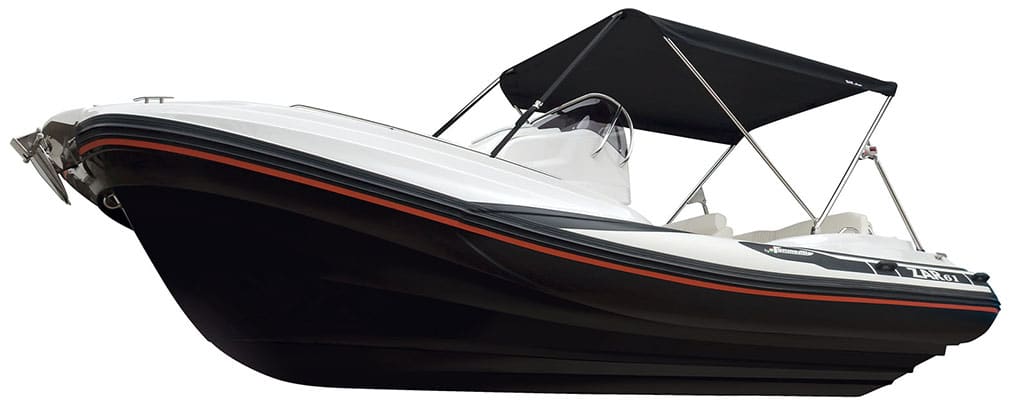 Zar Formenti Zar 61 Suite Plus, rubberboot met zonnetent zijaanzicht